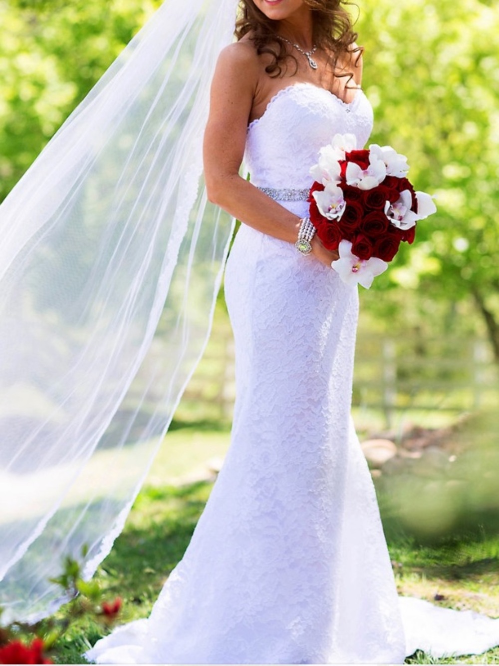Stella York Strapless Lace Mermaid Wedding Dress in White